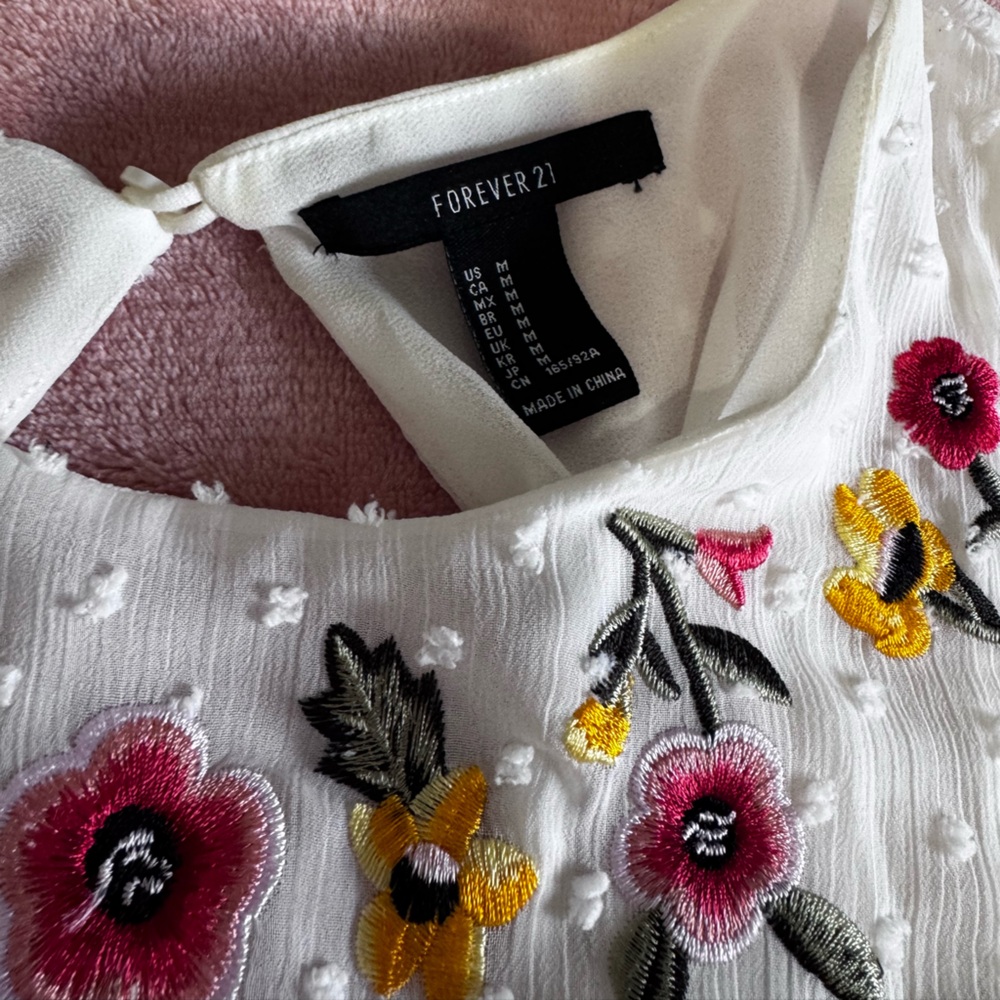 Forever 21 White Floral Embroidered Mini Dress Fall Boho - Picture 6 of 6